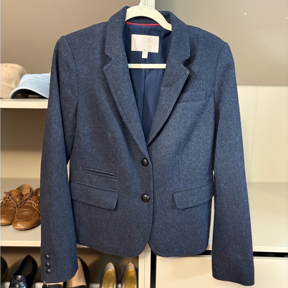 Banana Republic Factory Dark Blue Tweed Blazer, 8